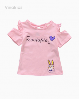 Áo bé gái hở vai thỏ Zootopia màu hồng phấn