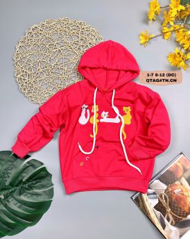 Áo bé gái hoodie màu hồng đào cỡ 30kg - 50kg