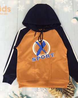 Áo bé trai Hoodie sport thời trang màu vàng đất (8-12 Tuổi)