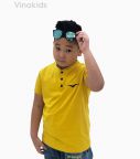 Áo bé trai cổ tàu thêu logo Vinakids màu vàng (6-12 tuổi)