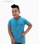 Áo bé trai cổ tàu thêu logo Vinakids màu xanh (6-12 tuổi)