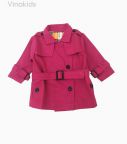 Áo khoác măng tô bé gái thắt đai màu hồng sen (1-7 tuổi)