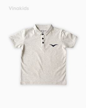 Áo kiểu dáng polo bé trai thêu logo Vinakids màu ghi size 8-12 tuổi