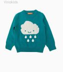 Áo len bé gái thêu hình mây mưa màu xanh (1-7 Tuổi)