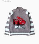 Áo len bé trai cổ ba phân hình ô tô MC màu xám (2-9 tuổi)