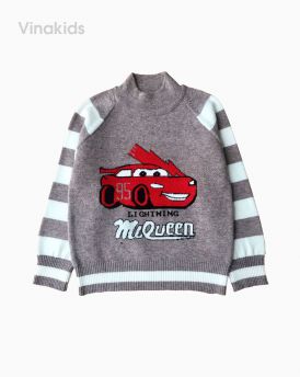 Áo len bé trai cổ ba phân hình ô tô MC màu xám (2-9 tuổi)