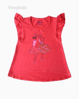 Áo thun bé gái canh tiên hình hai cô gái màu đỏ (6-10 tuổi)