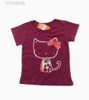 Áo thun cotton ngắn tay bé gái hình mèo màu đỏ (1-7 tuổi)
