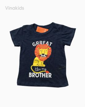 Áo thun cotton ngắn tay bé trai hình sư tử màu tím than (1-7 tuổi)