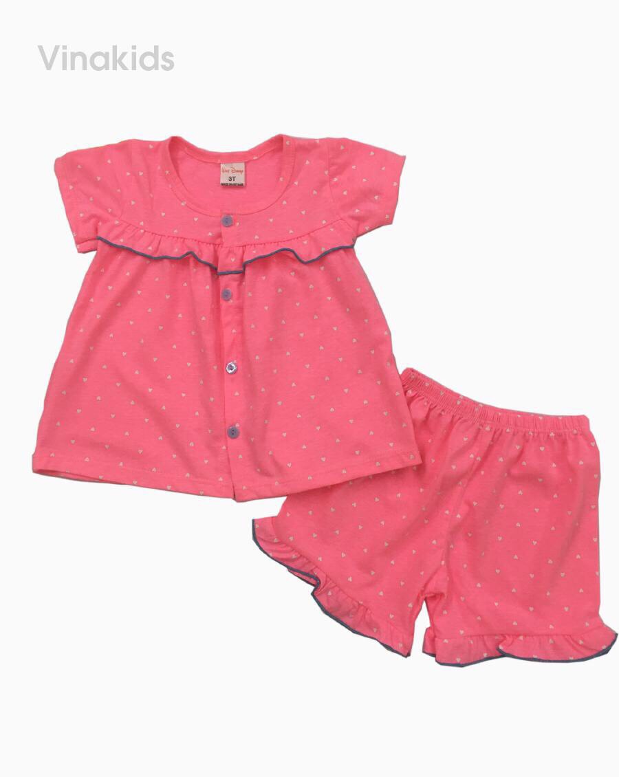 Đồ bộ bé gái cài khuy màu hồng ( 2-7 tuổi)