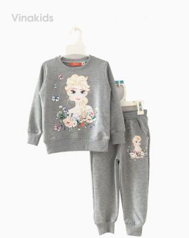 Đồ bộ bé gái da cá màu ghi size 3-7