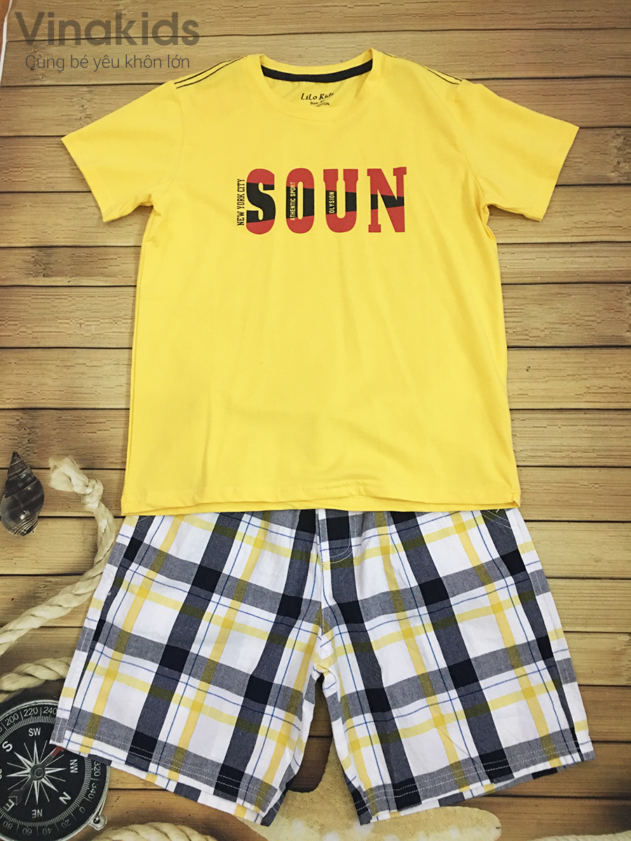 Đồ bộ bé trai Soun màu vàng quần thô size 25kg -45kg