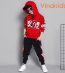 Đồ bộ bé trai nỉ da cá kiểu dáng hoodie Vinakids