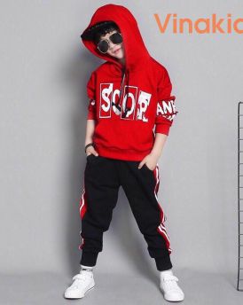 Đồ bộ bé trai nỉ da cá kiểu dáng hoodie Vinakids