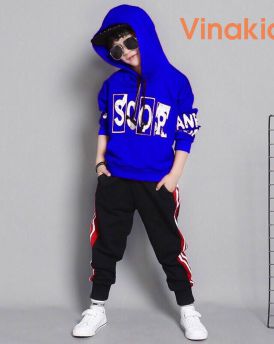 Đồ bộ thể thao Scor kiểu dáng Hip Hop màu xanh (3-10 tuổi)