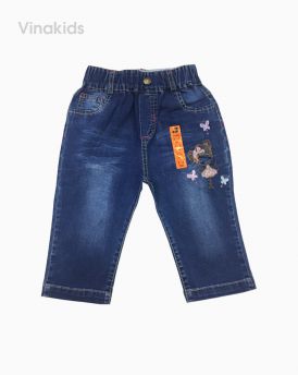 Quần jeans lửng bé gái thêu hình cô gái (3-8 tuổi)