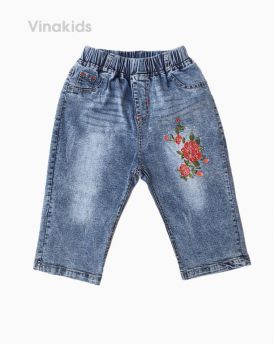 Quần jeans lửng bé gái thêu hoa đỏ (5-8 tuổi)