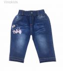 Quần jeans lửng bé gái thêu mặt mèo nơ (3-8 tuổi)