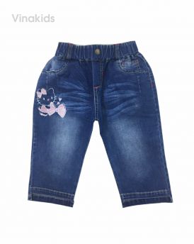 Quần jeans lửng bé gái thêu mặt mèo nơ (3-8 tuổi)