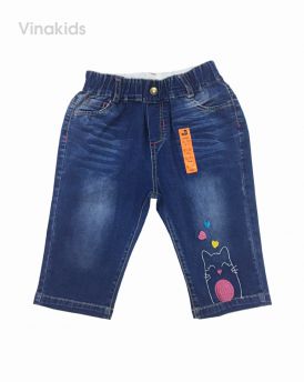 Quần jeans lửng bé gái thêu mèo trái tim (25-35kg)