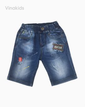 Quần jeans lửng bé trai thêu đắp màu xanh (23-35kg)