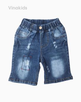 Quần jeans lửng bé trai trang trí chỉ chữ nhật màu đậm (1-7 tuổi)