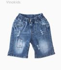 Quần jeans lửng bé trai trang trí chỉ chữ nhật màu nhạt (1-7 tuổi)