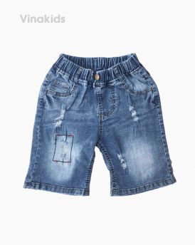 Quần jeans lửng bé trai trang trí chỉ chữ nhật màu nhạt (1-7 tuổi)