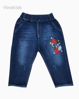 Quần jeans lửng bé gái thêu hoa hồng (6-9 tuổi)