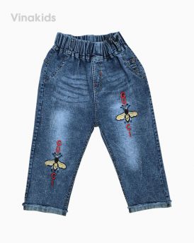 Quần jeans lửng bé gái thêu ong (4-6 tuổi)