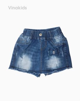 Quần váy jeans bé gái đính nơ màu đậm (1-7 tuổi)