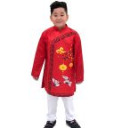 Sét áo dài Gấm bé trai họa tiết đèn lồng kèm quần màu đỏ (2-14 tuổi)