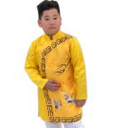 Sét áo dài Gấm bé trai họa tiết đèn lồng kèm quần màu vàng (2-14 tuổi)