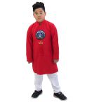 Sét áo dài Gấm bé trai họa tiết thêu đắp phối dây kèm quần màu đỏ (2-14 tuổi)