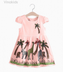 Váy bé gái vải boil con vật màu hồng đất size đại