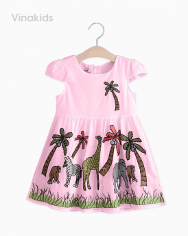 Váy bé gái vải boil con vật màu hồng size đại
