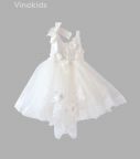 Váy ren bồng hai dây đính hoa màu trắng (3-10 Tuổi)