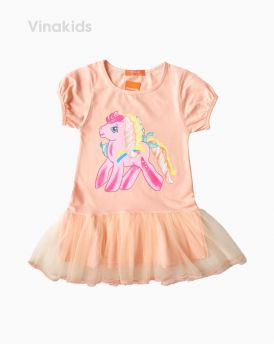 Váy thun cotton hình ngựa Pony màu cam (2-8 tuổi)