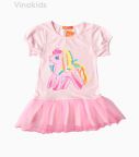 Váy thun cotton hình ngựa Pony màu hồng (2-8 tuổi)