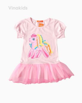 Váy thun cotton hình ngựa Pony màu hồng (2-8 tuổi)