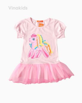 Váy thun cotton hình ngựa Pony màu hồng (8-12 tuổi)