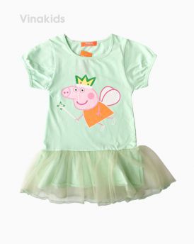 Váy thun cotton hình peppa màu xanh (2-8 tuổi)