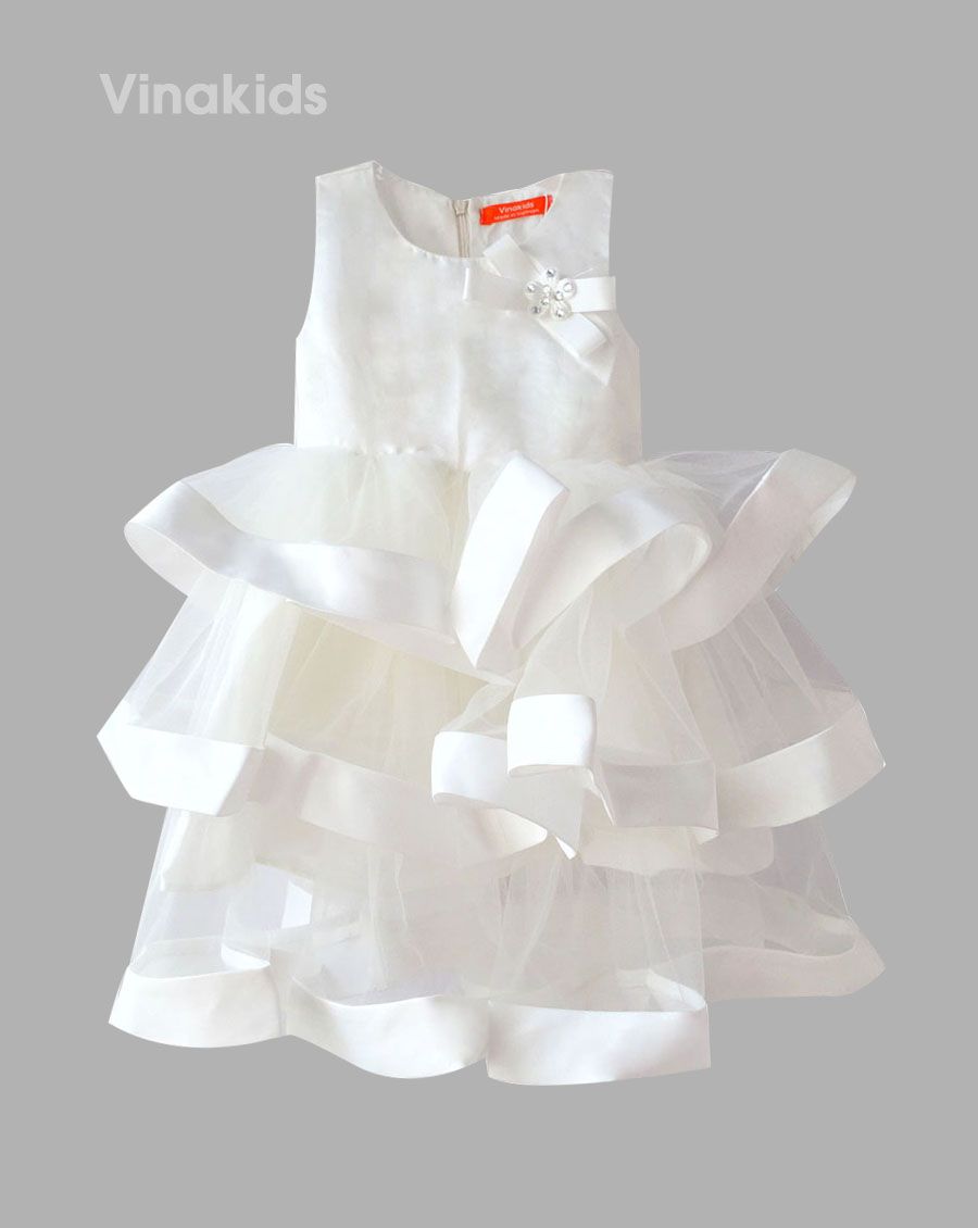 Váy trắng bé gái dự tiệc ROLIA vải 2 lớp chất mặc mát cho trẻ từ 210 tuổi  V150