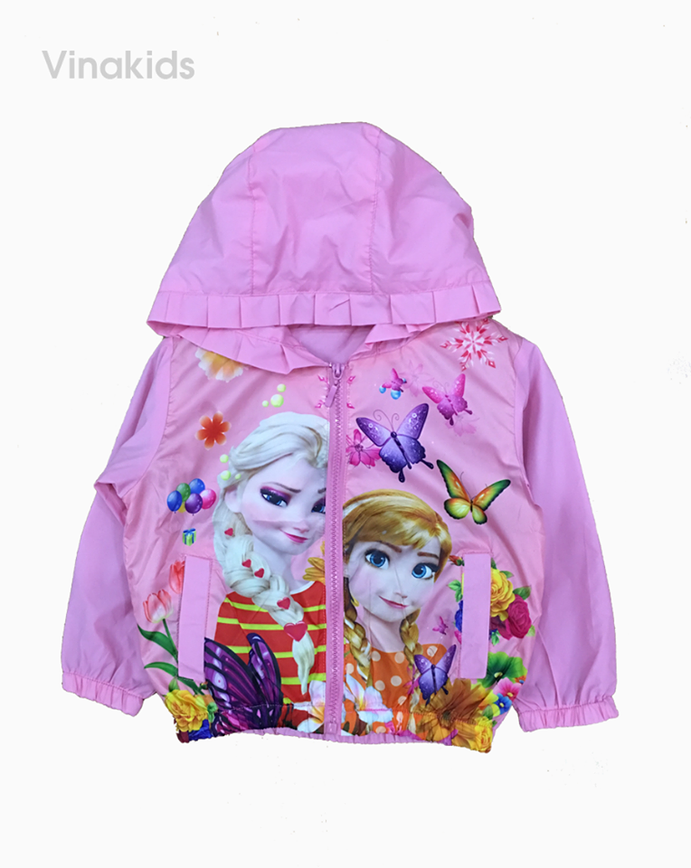 Áo khoác gió bé gái công chúa Elsa   Anna màu hồng phấn  1-7 tuổi