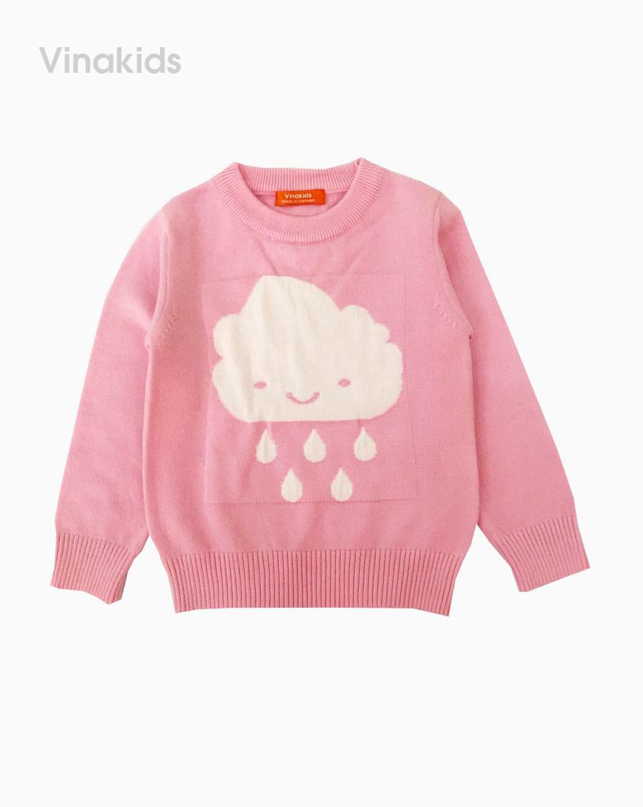Áo len bé gái thêu hình mây mưa màu hồng phấn (1-7 Tuổi)